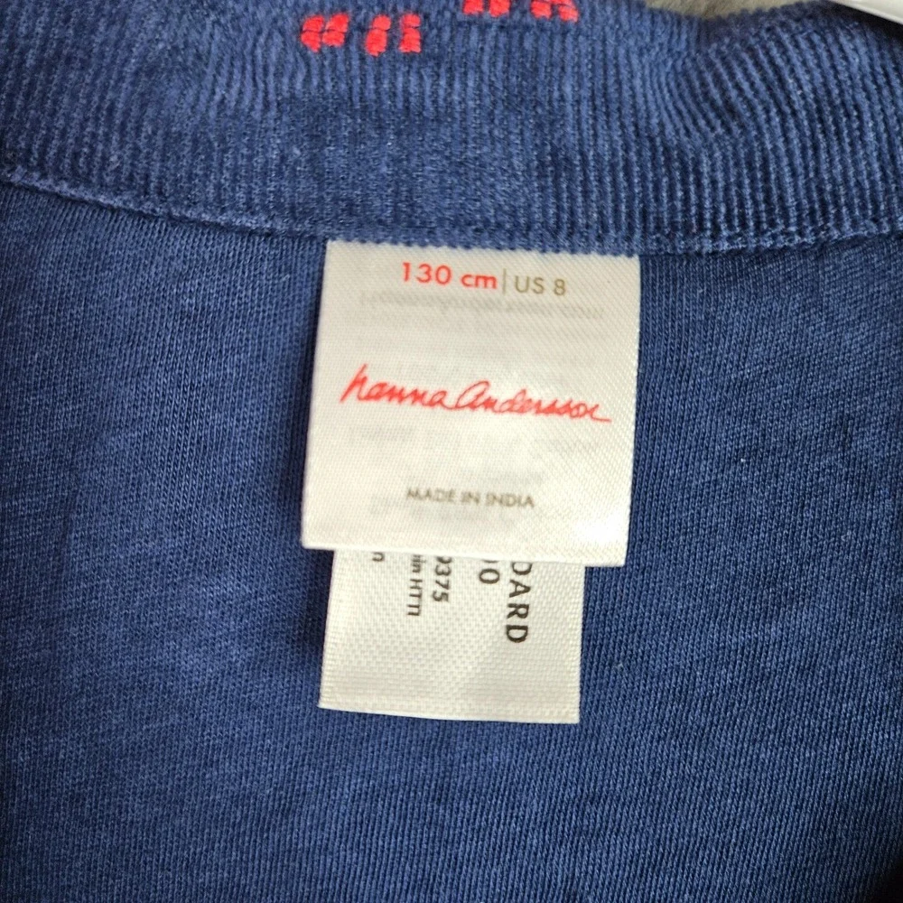 Hanna Andersson Unisex Kids Blue Red Moose Corduroy Blazer Sz US 8 / 130 cm